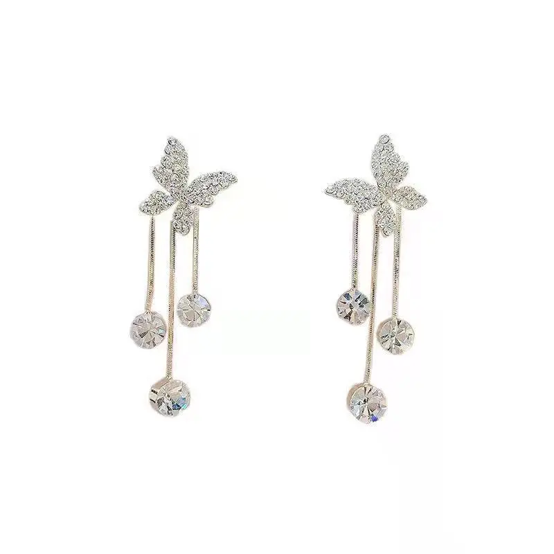 Picture of Ladies Long Tassel Earrings Korean Butterfly Rhinestone Pendant Earrings Elegant Geometric Pendant Earrings Jewelry 2021 Trend - Ear Ring