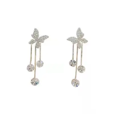 Picture of Ladies Long Tassel Earrings Korean Butterfly Rhinestone Pendant Earrings Elegant Geometric Pendant Earrings Jewelry 2021 Trend - Ear Ring