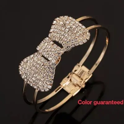 Picture of New Fashion Charm Jewelry Women  Bracelet Chain Crystal Bowknot Cuff Open Bangle ForBrithday Gift