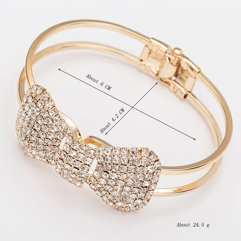 Picture of New Fashion Charm Jewelry Women  Bracelet Chain Crystal Bowknot Cuff Open Bangle ForBrithday Gift