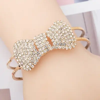 Picture of New Fashion Charm Jewelry Women  Bracelet Chain Crystal Bowknot Cuff Open Bangle ForBrithday Gift