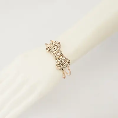 Picture of New Fashion Charm Jewelry Women  Bracelet Chain Crystal Bowknot Cuff Open Bangle ForBrithday Gift