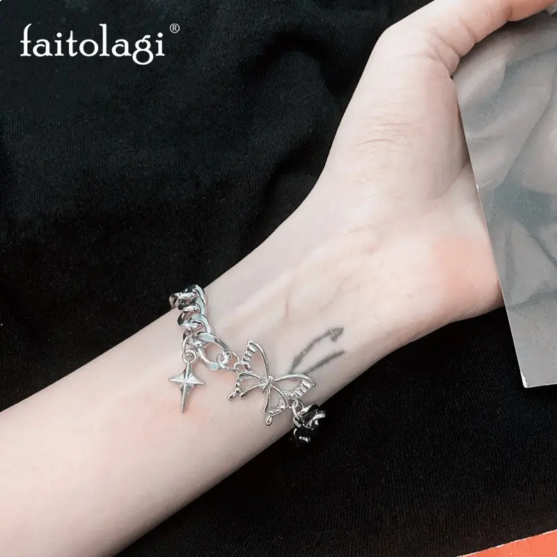 Picture of Star  Pendant Bracelet For Women Retro Punk Gothic Butterfly Bracelet Jewelry