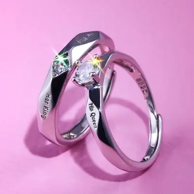 Picture of Her King His Queen Couple Wedding Rings For Women Men Valentine's Day Gift
