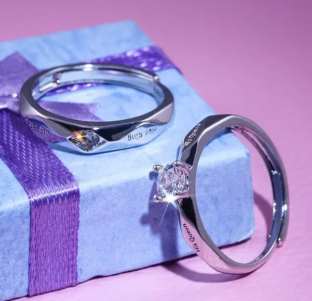 Picture of Her King His Queen Couple Wedding Rings For Women Men Valentine's Day Gift