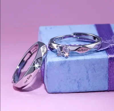 Picture of Her King His Queen Couple Wedding Rings For Women Men Valentine's Day Gift