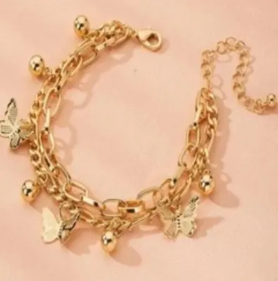 Picture of Butterfly Bracelet Woman Layered Girl Bracelets Tassel Fashion Clavicle Chain Lady Party Gold Color European Zinc Alloy Collare