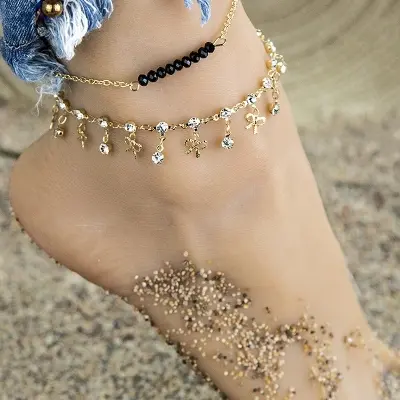 Picture of Bohemian Ankle  For Women Multilayer Foot Chain Flower Crystal Dangle Tassel Foot Jewelry Beach Accessories