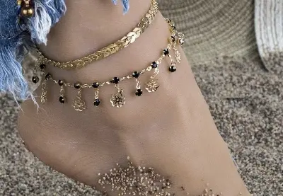 Picture of Bohemian Ankle  For Women Multilayer Foot Chain Flower Crystal Dangle Tassel Foot Jewelry Beach Accessories