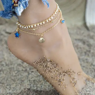 Picture of Bohemian Anklets  For Women Tassel Pentagram Dangle  Foot Jewelry Leg Chain Barefoot Sandals Beach Accessories
