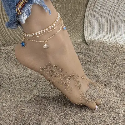 Picture of Bohemian Anklets  For Women Tassel Pentagram Dangle  Foot Jewelry Leg Chain Barefoot Sandals Beach Accessories