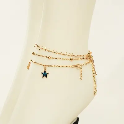 Picture of Bohemian Anklets  For Women Tassel Pentagram Dangle  Foot Jewelry Leg Chain Barefoot Sandals Beach Accessories