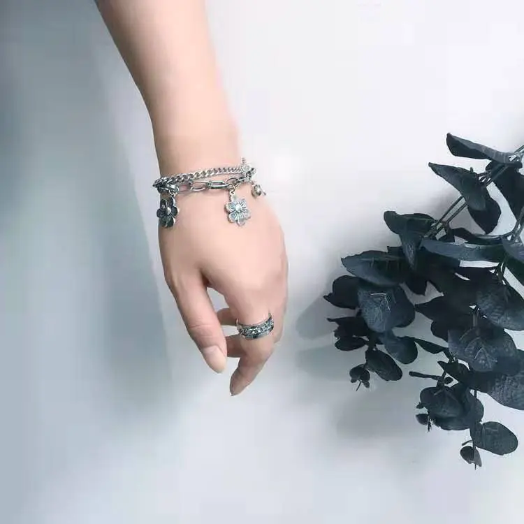 Picture of Flower Bracelet Anklet Woman Layered Bracelets Ladies Round Hollow Fashion Simplicity Chain Punk Silver Color Zinc Alloy Brincos
