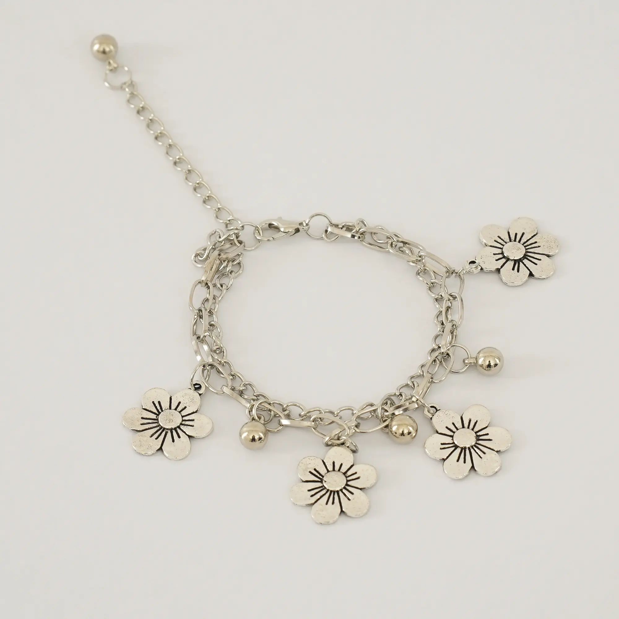 Picture of Flower Bracelet Anklet Woman Layered Bracelets Ladies Round Hollow Fashion Simplicity Chain Punk Silver Color Zinc Alloy Brincos