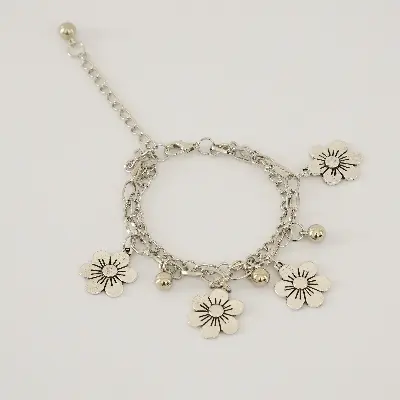 Picture of Flower Bracelet Anklet Woman Layered Bracelets Ladies Round Hollow Fashion Simplicity Chain Punk Silver Color Zinc Alloy Brincos
