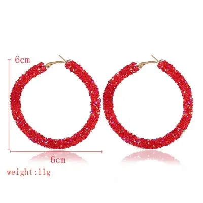 Picture of Round Shiny Rhinestone Drop Earrings for Women Simple Geometric Austrian Crystal Big Earring Jewelry