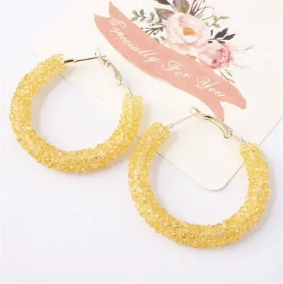 Picture of Round Shiny Rhinestone Drop Earrings for Women Simple Geometric Austrian Crystal Big Earring Jewelry