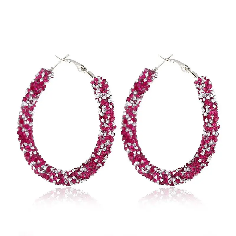 Picture of Round Shiny Rhinestone Drop Earrings for Women Simple Geometric Austrian Crystal Big Earring Jewelry