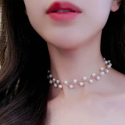 Picture of New Temperament Pearl Clavicle Chain Simple Versatile Folding Line Neckband Necklace Women