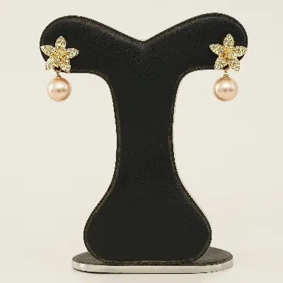 Picture of Rose Gold Flower Dangle Earrings for Women Silver Needle Full Rhinestone Flower Earrings 2022 Korean Fashion Cute Jewelry - Ear Ring