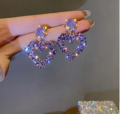 Picture of Aensoa Fashion Korean Heart Rhinestone Drop Earrings For Women 2021 Shiny Geometry Statement Earrings Party Jewelry New Gift - Ear Ring