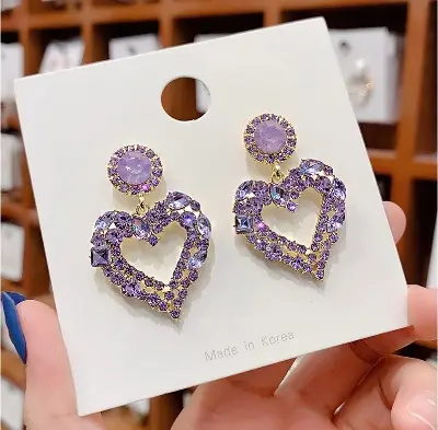 Picture of Aensoa Fashion Korean Heart Rhinestone Drop Earrings For Women 2021 Shiny Geometry Statement Earrings Party Jewelry New Gift - Ear Ring