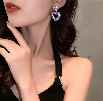 Picture of Aensoa Fashion Korean Heart Rhinestone Drop Earrings For Women 2021 Shiny Geometry Statement Earrings Party Jewelry New Gift - Ear Ring