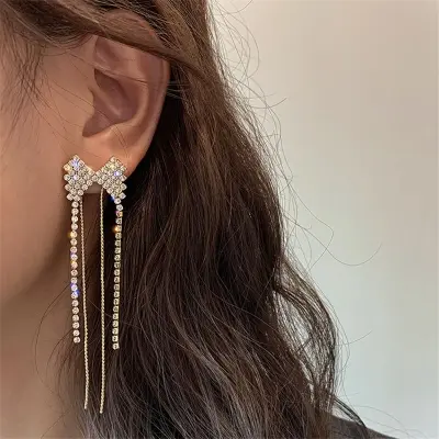 Picture of Long Tassel Butterfly Drop Earrings 2022 Fashion Luxury Shinning Rhinestone Wedding Party Jewelry Statement Dangle Earring - Ear Ring
