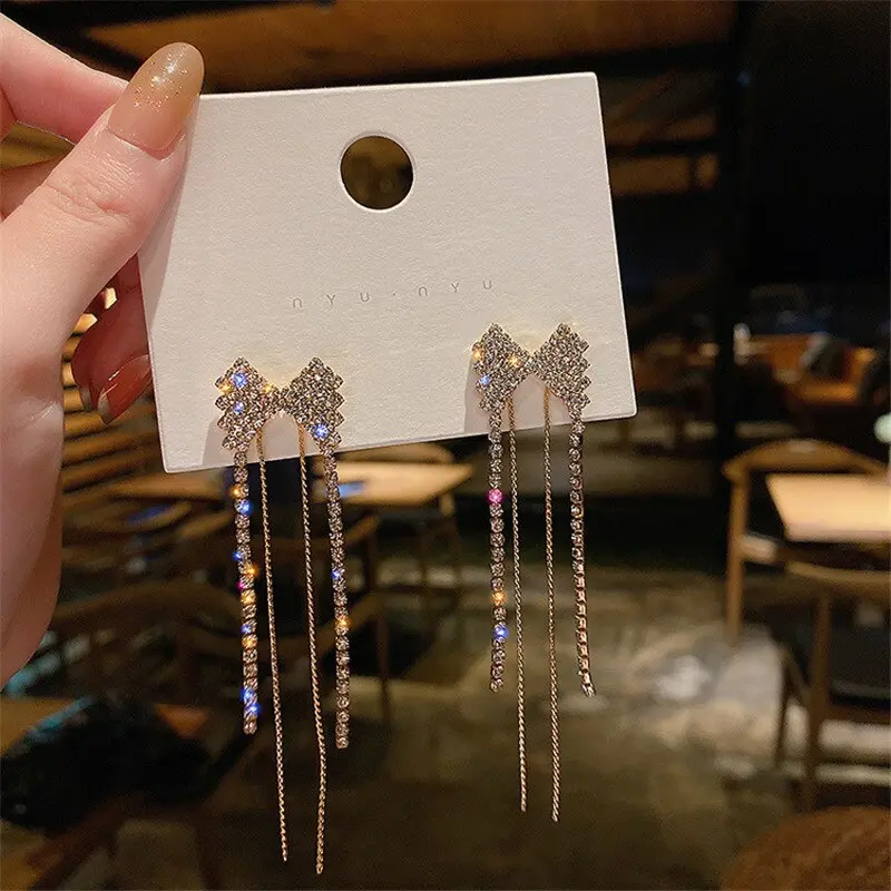 Picture of Long Tassel Butterfly Drop Earrings 2022 Fashion Luxury Shinning Rhinestone Wedding Party Jewelry Statement Dangle Earring - Ear Ring