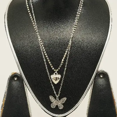 Picture of 2022 Women Men Necklace Heart Butterfly Necklace Silver Crystal Rhinestones Pendant For Girls Gift