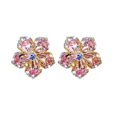 Picture of New Korea Sweet Cute Flower Crystal Temperament Geometric Shiny Zircon Earrings Statement Earrings for Women Girl Pendientes
