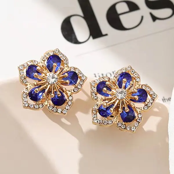 Picture of New Korea Sweet Cute Flower Crystal Temperament Geometric Shiny Zircon Earrings Statement Earrings for Women Girl Pendientes