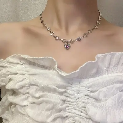Picture of New Style  Heart Chain Collar Choker Necklaces for Women Girls Korean Sweet Friends Classmate Gifts Collares Collier - Necklace For Girls