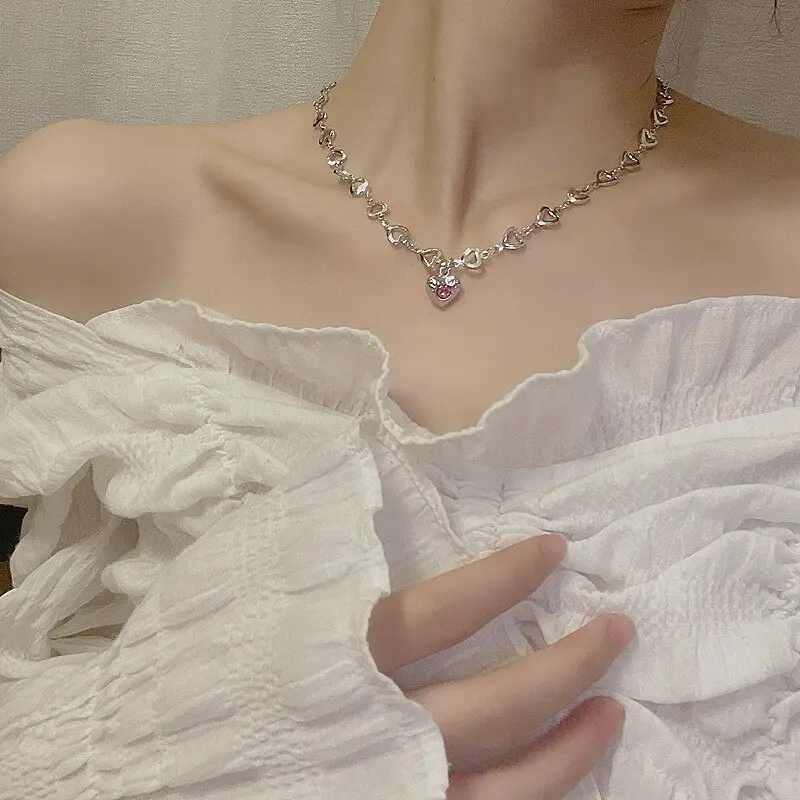 Picture of New Style  Heart Chain Collar Choker Necklaces for Women Girls Korean Sweet Friends Classmate Gifts Collares Collier - Necklace For Girls