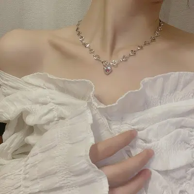 Picture of New Style  Heart Chain Collar Choker Necklaces for Women Girls Korean Sweet Friends Classmate Gifts Collares Collier - Necklace For Girls