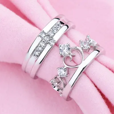 Picture of New   Crown Couple Rings For Lovers Zircon Adjustable Opening Ring Women Men Anniversary Party Gifts Accessories - Ring For Girls