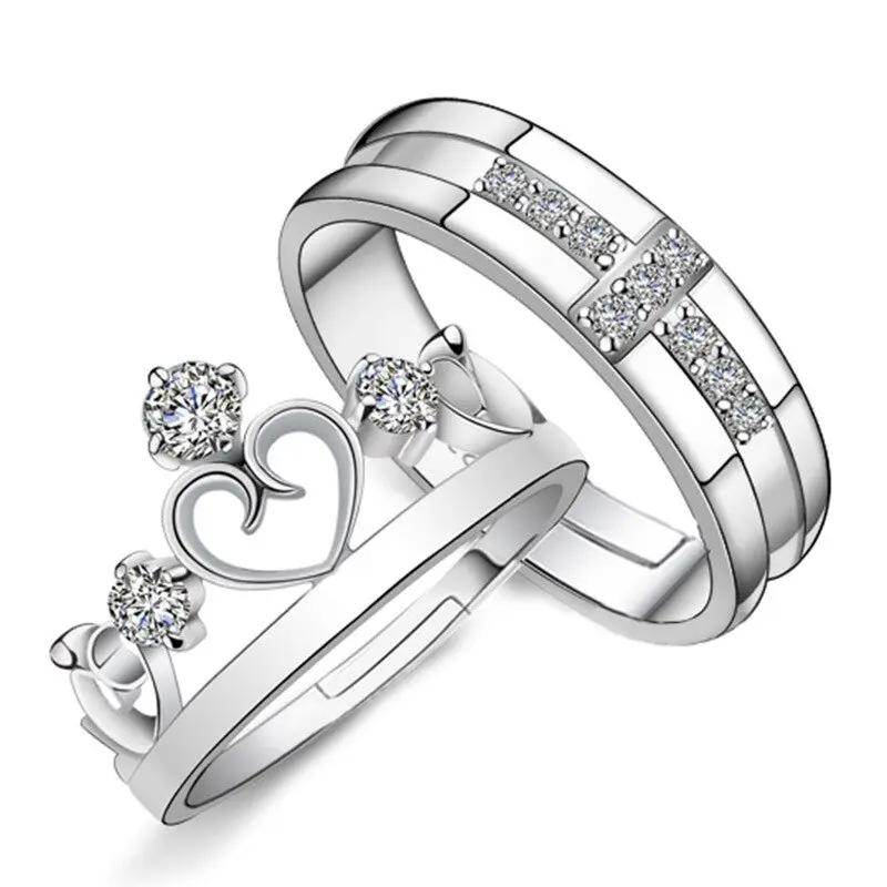 Picture of New   Crown Couple Rings For Lovers Zircon Adjustable Opening Ring Women Men Anniversary Party Gifts Accessories - Ring For Girls