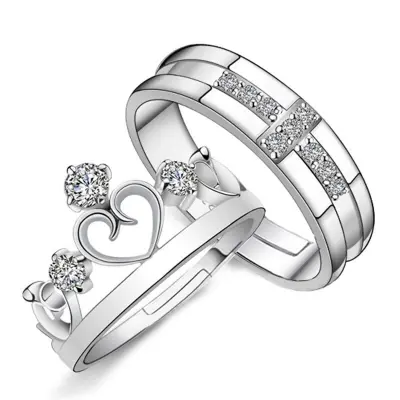 Picture of New   Crown Couple Rings For Lovers Zircon Adjustable Opening Ring Women Men Anniversary Party Gifts Accessories - Ring For Girls