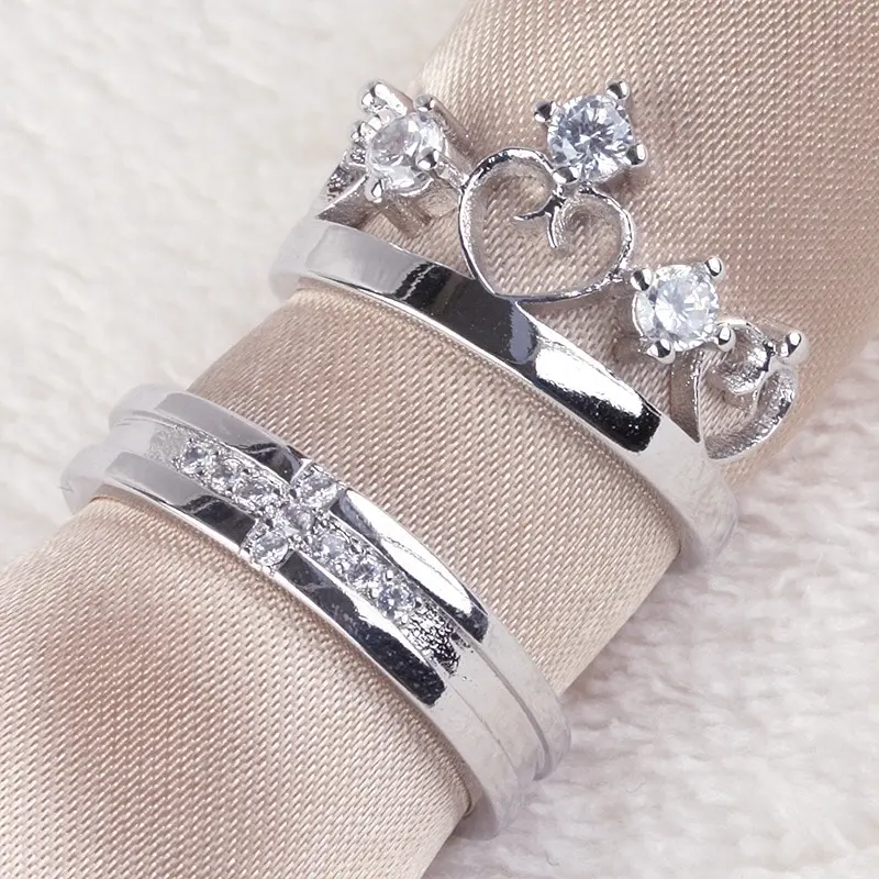 Picture of New   Crown Couple Rings For Lovers Zircon Adjustable Opening Ring Women Men Anniversary Party Gifts Accessories - Ring For Girls