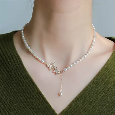Picture of Sweet Rhinestone Bow Knot Pendant Necklace Elegant Summer Imitation  Choker Necklace For Women Jewelry Gifts