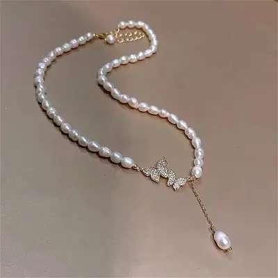 Picture of Sweet Rhinestone Bow Knot Pendant Necklace Elegant Summer Imitation  Choker Necklace For Women Jewelry Gifts