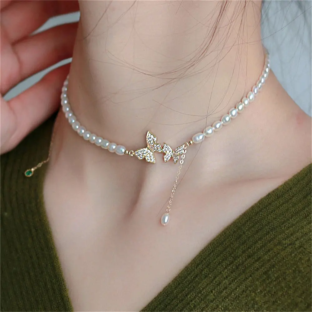 Picture of Sweet Rhinestone Bow Knot Pendant Necklace Elegant Summer Imitation  Choker Necklace For Women Jewelry Gifts