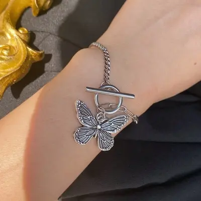 Picture of Korean Retro Butterfly bracelet for Women OT Buckle Chain Long Hollow  Bracelet Gothic Party Jewelry Set Trend New