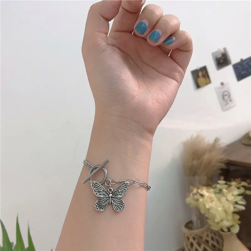 Picture of Korean Retro Butterfly bracelet for Women OT Buckle Chain Long Hollow  Bracelet Gothic Party Jewelry Set Trend New