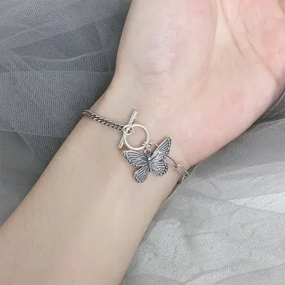 Picture of Korean Retro Butterfly bracelet for Women OT Buckle Chain Long Hollow  Bracelet Gothic Party Jewelry Set Trend New