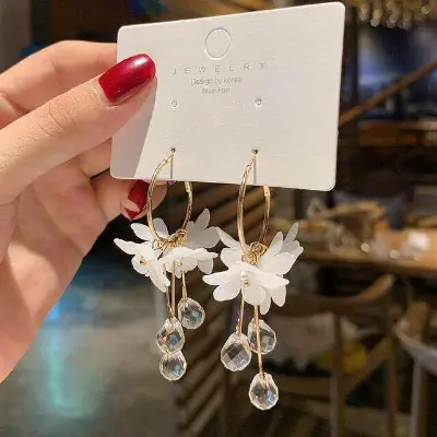 Picture of Earrings European and American Style High Sense Super Fairy Stud Eardrops Korean Crystal Flower Jewelry for Women
