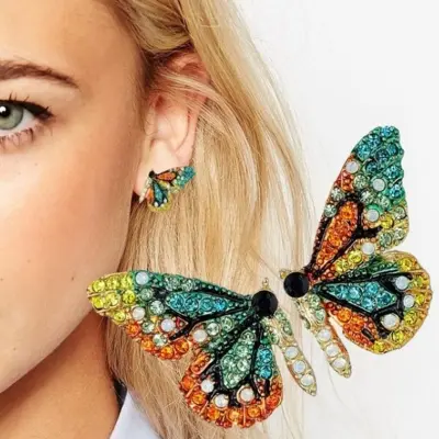 Picture of European and American Style Colorful Butterfly Earrings Ladies Wings Crystal Sweet Jewelry Rhinestone Party Fashion Earrings - Ear Ring