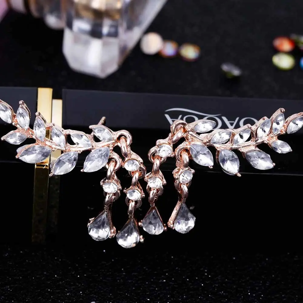 Picture of New Fashion Jewelry Shining Crystal Leaves Earrings For Women Double Cubic Zircon Tassel Earrings High Quality - Ear Ring
