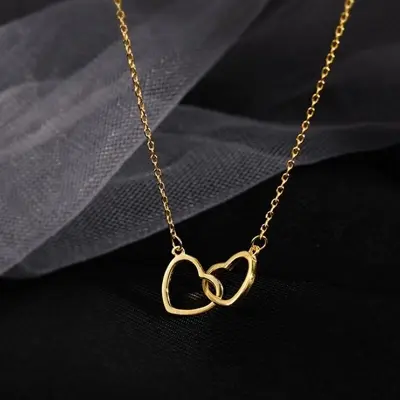 Picture of Interlocked Double Heart Necklace Stainless Steel Hollow Heart Pendant Clavicle Necklace Women Sisters Jewelry