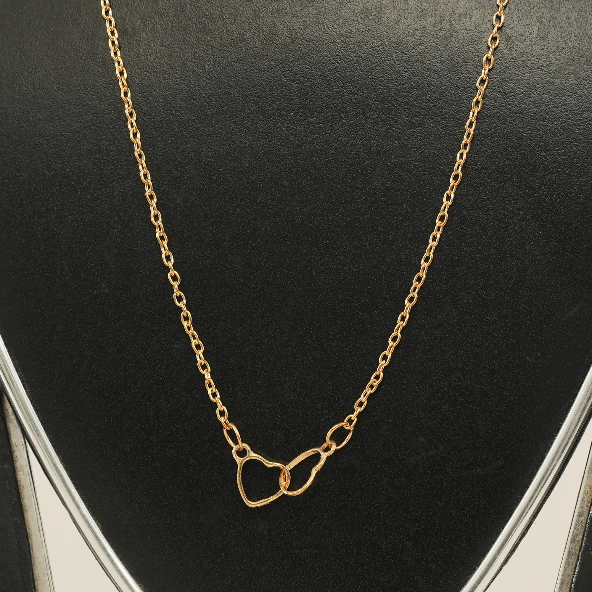 Picture of Interlocked Double Heart Necklace Stainless Steel Hollow Heart Pendant Clavicle Necklace Women Sisters Jewelry